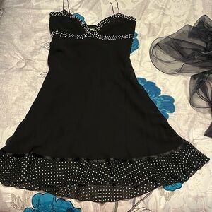 Elegant Black Dress with Polka Dot Trim